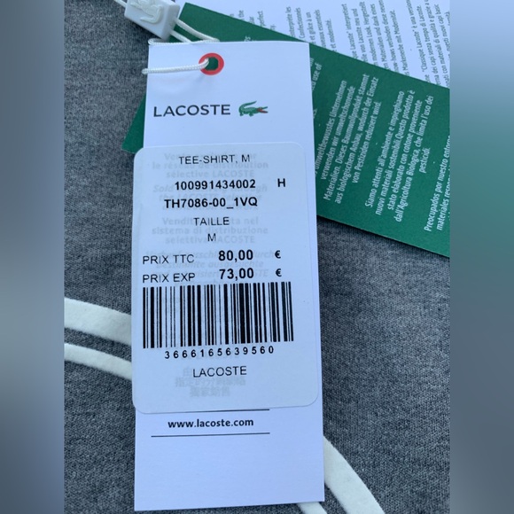 Lacoste NWT Adult Size Medium Gray Classique Short Sleeve Round Logo Tee - Picture 7 of 13